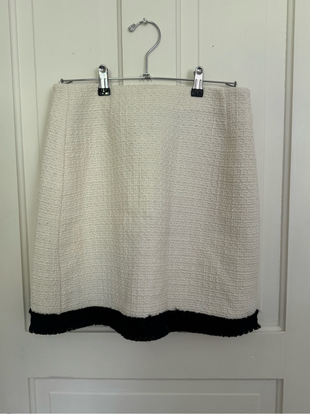 H&M Cream Bouclé Mini Skirt with Black Fringe Hem